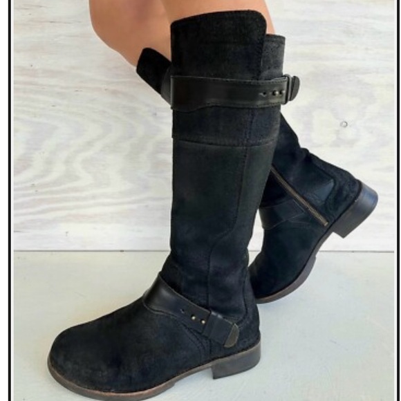 UGG Dayle Black Distressed Suede Zip Up Tall Riding Boots - 7 - Picture 1 of 8